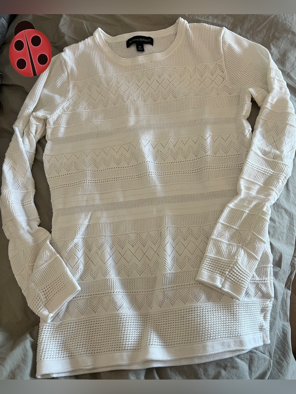 Banana Republic white Textured Openwork Crewneck Sweater